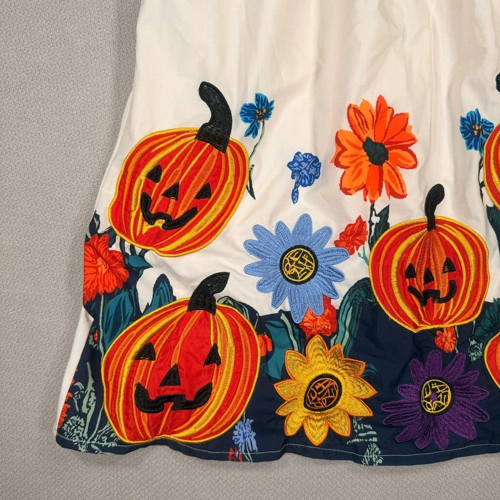 Mini Taylor Pumpkin Floral Embroidered Dress 7-8Y Girls Cream Halloween Fall